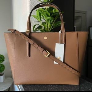 $328 New Tory Burch Emerson  Saffiano Leather Top Zip Tote